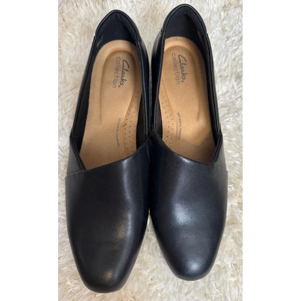 New Clarks Juliet Palm Black Leather Slip On Loafer Shoes Women 11 M